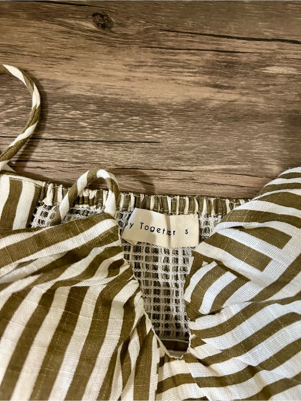 Together Olive and White Striped Maxi Dress with Spaghetti Straps - Picture 4 of 4